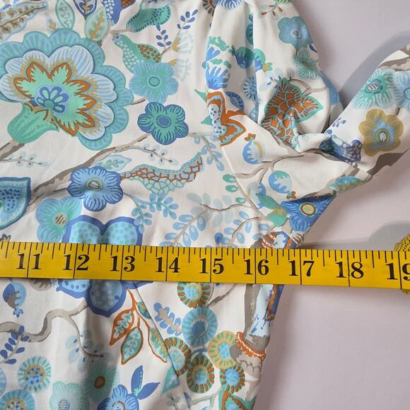 J.McLaughlin Dress Women XS White Blue Floral Long Sleeve A-Line Midi Retro - Picture 6 of 9